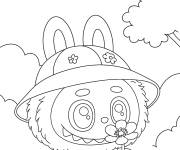 Coloriage Labub kawaii qui adore les fleurs