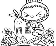 Coloriage Labubu &agrave; la maison en poire
