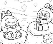 Coloriage Labubu assis sur des flotteurs