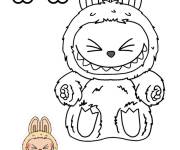 Coloriage Labubu avec des fleurs facile
