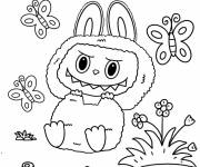 Coloriage Labubu avec des papillons 