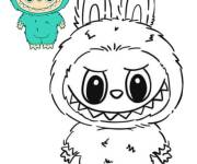 Coloriage Labubu avec mod&egrave;le en bleu