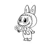 Coloriage et dessins gratuit Labubu avec une rose à imprimer