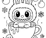 Coloriage Labubu avec une tasse de chocolat chaud