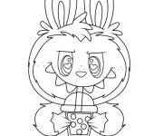 Coloriage Labubu buvant du th&eacute;