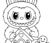 Coloriage Labubu construit la maison en pain d'&eacute;pice