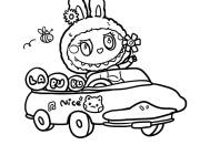 Coloriage Labubu dans une belle voiture