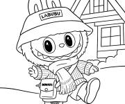 Coloriage Labubu en &eacute;charpe et chapeau
