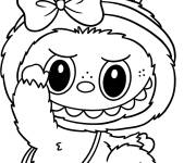 Coloriage Labubu en oreilles de lapin avec n&oelig;ud