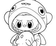 Coloriage Labubu en tenu de requin