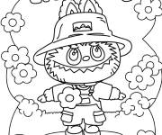Coloriage Labubu entour&eacute; de fleurs