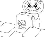 Coloriage Labubu joue au mahjong