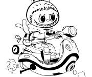 Coloriage Labubu jouet sur v&eacute;hicule