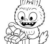Coloriage Labubu ouvre son cadeau d'anniversaire