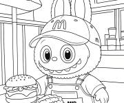 Coloriage Labubu qui travaille dans MacDonald