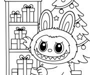 Coloriage Labubu remplit la chaussette de No&euml;l de cadeaux
