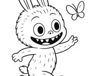Coloriage Labubu s'amuse avec le papillon
