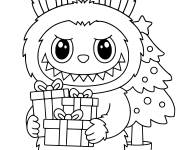 Coloriage Labubu tenant des cadeaux de No&euml;l