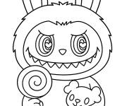 Coloriage Labubu tenant un peluche