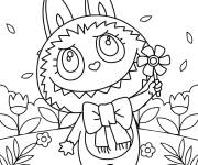 Coloriage Labubu tenant une fleur