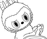 Coloriage Labubu tenant une grande cuill&egrave;re &agrave; riz
