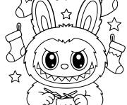 Coloriage Labubu tricote une chaussette de No&euml;l
