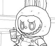 Coloriage Labubu Zimomo avec une boisson