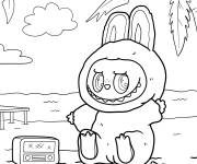 Coloriage Labubu Zimomo se d&eacute;tend &agrave; la plage