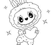 Coloriage Monster Labubu Rose avec un coeur