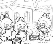 Coloriage Rassemblement de Labubu dans le jardin