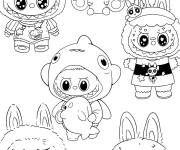 Coloriage Six amis Labubu pour enfants