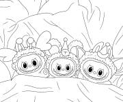 Coloriage Trois labub dans leur lit