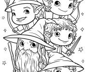 Coloriage Chibi Gandalf avec des hobbits