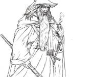 Coloriage Gandalf en fumant de sa pipe