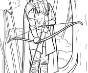 Coloriage Legolas dans la for&ecirc;t, tenant un arc et une fl&egrave;che