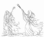 Coloriage Les deux sorciers de Seigneur des anneaux en combat