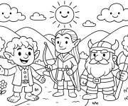 Coloriage Personnages principaux de Seigneur des anneaux en mode cartoon