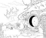 Coloriage Sc&egrave;ne du villages des hobbits