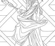 Coloriage Sorcier noir arm&eacute; d'un b&acirc;ton lan&ccedil;ant des sorts