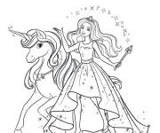 Coloriage Barbie et Licorne