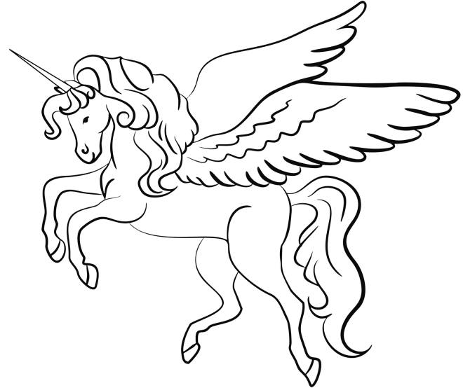 Coloriage et dessins gratuits Belle Licorne avec des ailes à imprimer