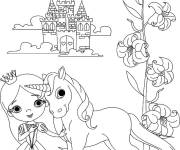 Coloriage Belle Licorne et princesse près du château