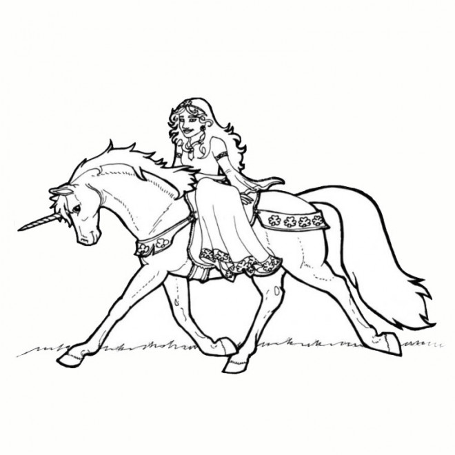 Coloriage La Princesse sur La Licorne dessin gratuit à imprimer