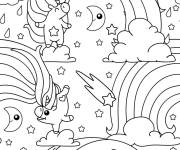 Coloriage Les licornes dans le ciel