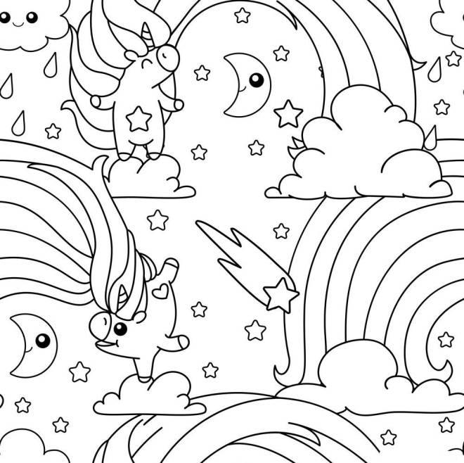 Coloriage et dessins gratuits Les licornes dans le ciel à imprimer