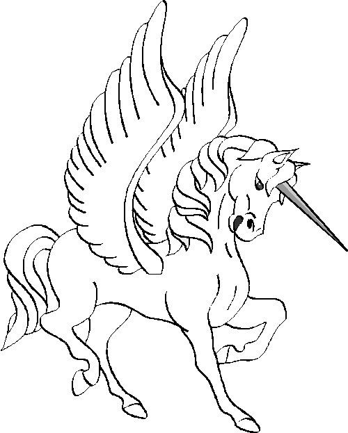 Coloriage Licorne avec des ailes dessin gratuit à imprimer
