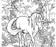 Coloriage Licorne dans La For&ecirc;t