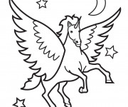 Coloriage Licorne entour&eacute;e par Les &eacute;toiles
