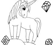 Coloriage Licorne et diamants