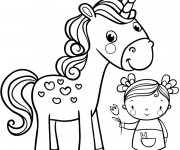 Coloriage Licorne et La fillette mignonne